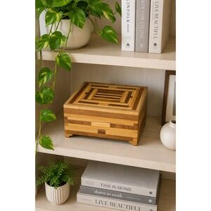 Handmade Wooden Keepsake Box Green Rustic Cottagecore Storage Chest Layering